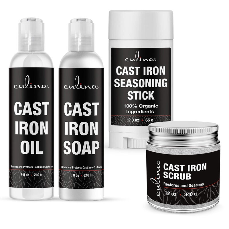 Culina Cast Iron Seasoning Stick & Soap & Oil Conditioner & Restoring Scrub | All Natural Ingredients | Best for Cleaning  Non-stick Cooking & Restoring | for Cast Iron Cookware  Skillets  Pans - Image 1